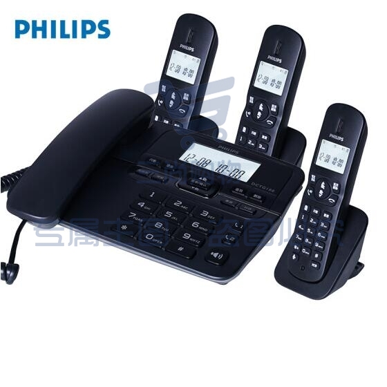 飞利浦DCTG188数字无绳电话机办公家用座机电话子母机免提通话/一键拨号/DCTG188一拖一（黑色）