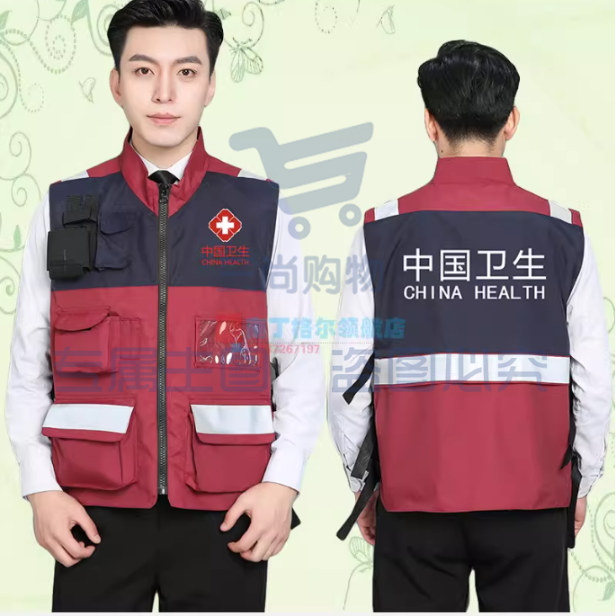 全套中国卫生应急服装 哈佛红--春秋马甲 男女同款